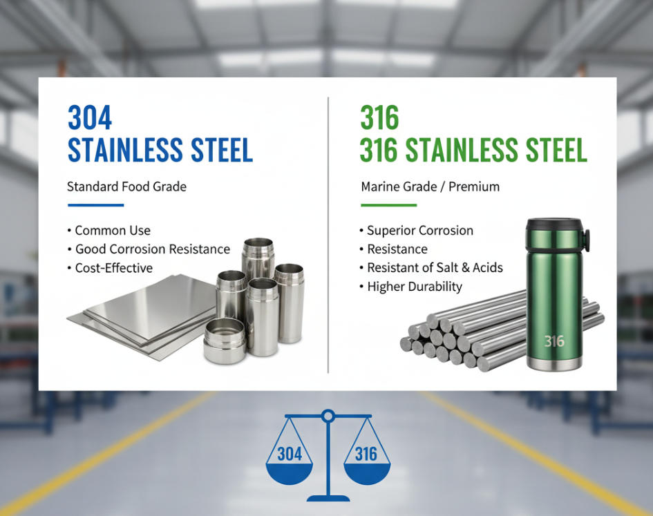 A side-by-side comparison of 304 and 316 steel textures