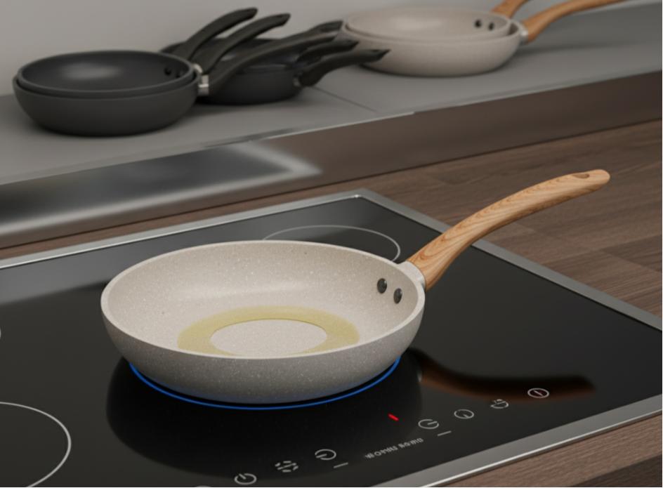 Induction hob with a non-stick pan on it