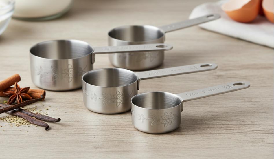 Small batch of custom stainless steel measuring cups