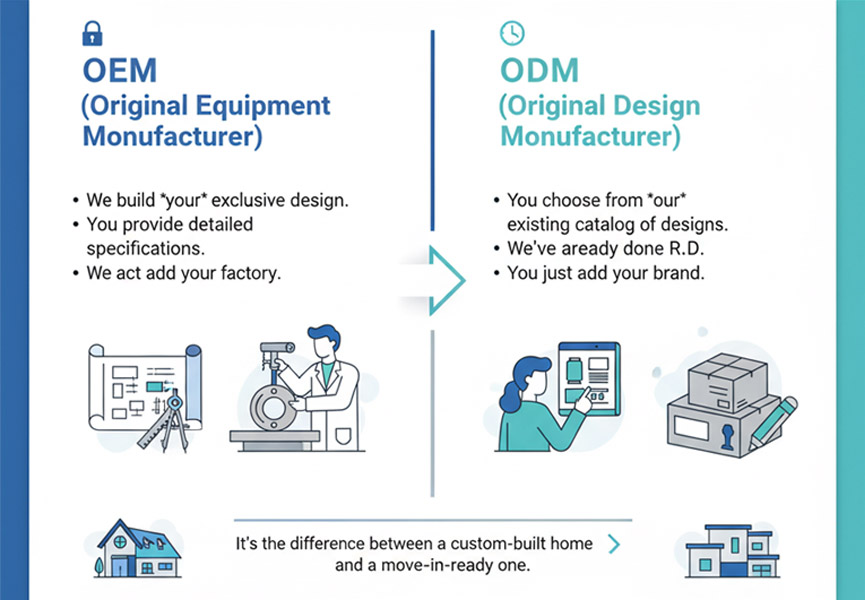 Diagram showing the detailed process difference between OEM and ODM manufacturing