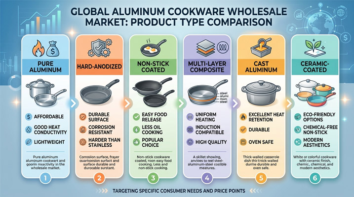 Types of aluminum cookware in wholesale market