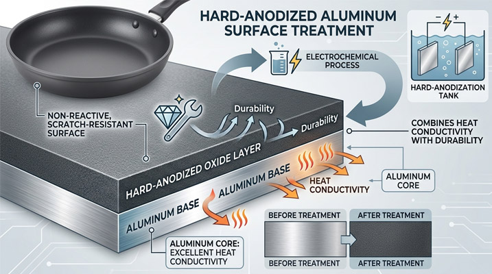 Hard-anodized aluminum cookware cross-section