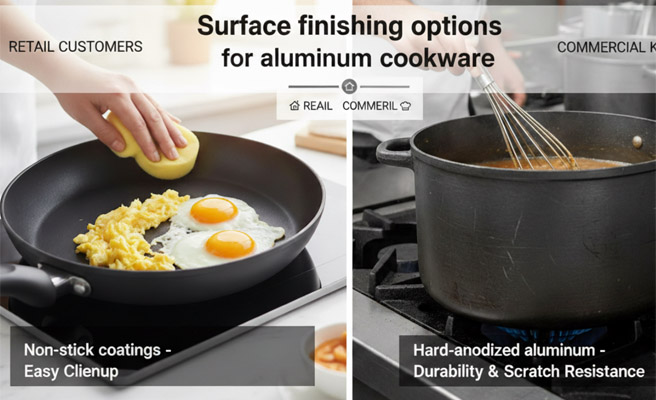Surface finishing options for aluminum cookware