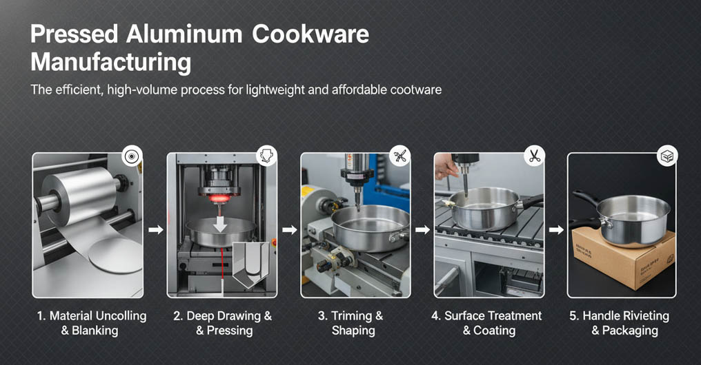 Pressed aluminum cookware manufacturing