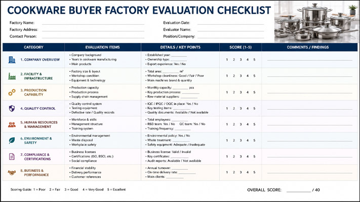 Cookware buyer factory evaluation checklist