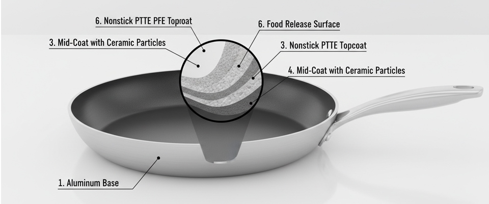 nonstick aluminum cookware coating layers