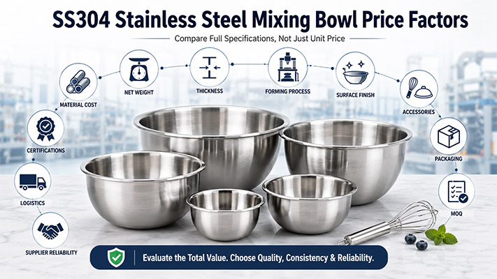 SS304 stainless steel mixing bowl price factors
