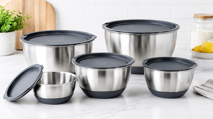 mixing bowl set with lids and silicone base