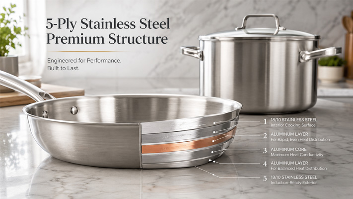5-ply stainless steel cookware premium structure