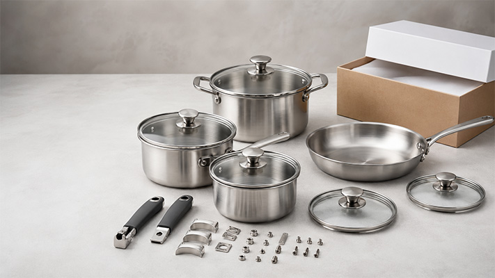 cookware set MOQ calculation with pots lids and packaging