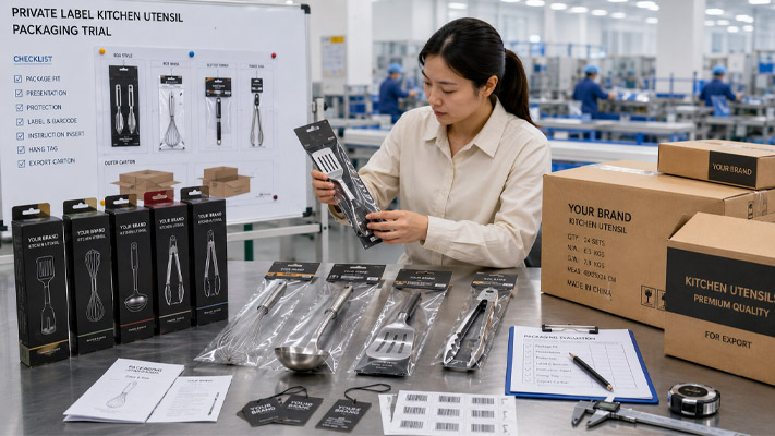private label kitchen utensil packaging trial